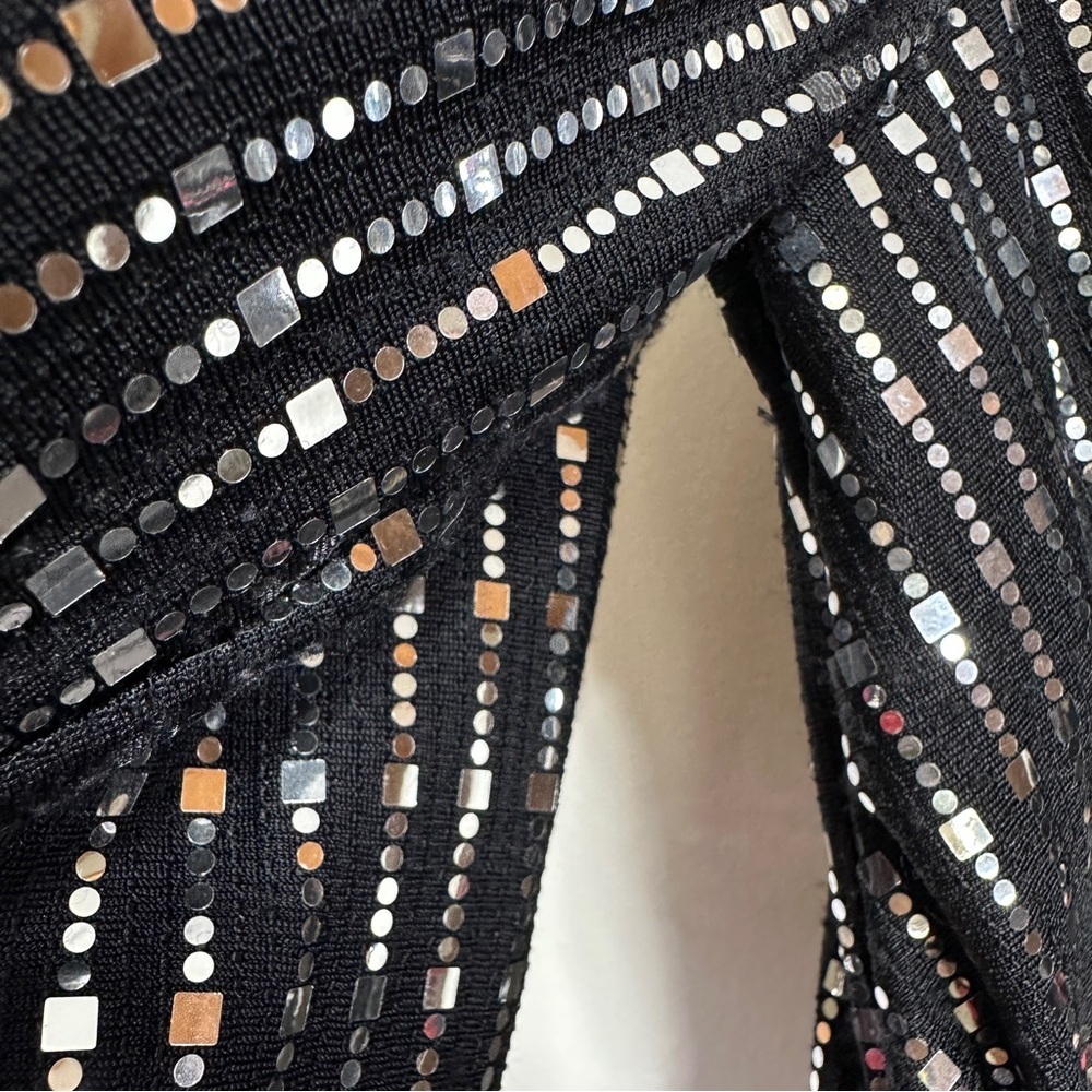 Black & Silver Embellished Faux Wrap Midi Dress Long Sleeve Shimmer Party Dress - Picture 14 of 14